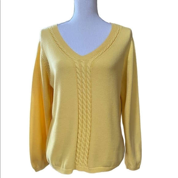 TALBOTS PETITES WOMENS LEMON YELLOW PIMA COTTON SWEATER SCOOP NECK SZ XL - Picture 1 of 8